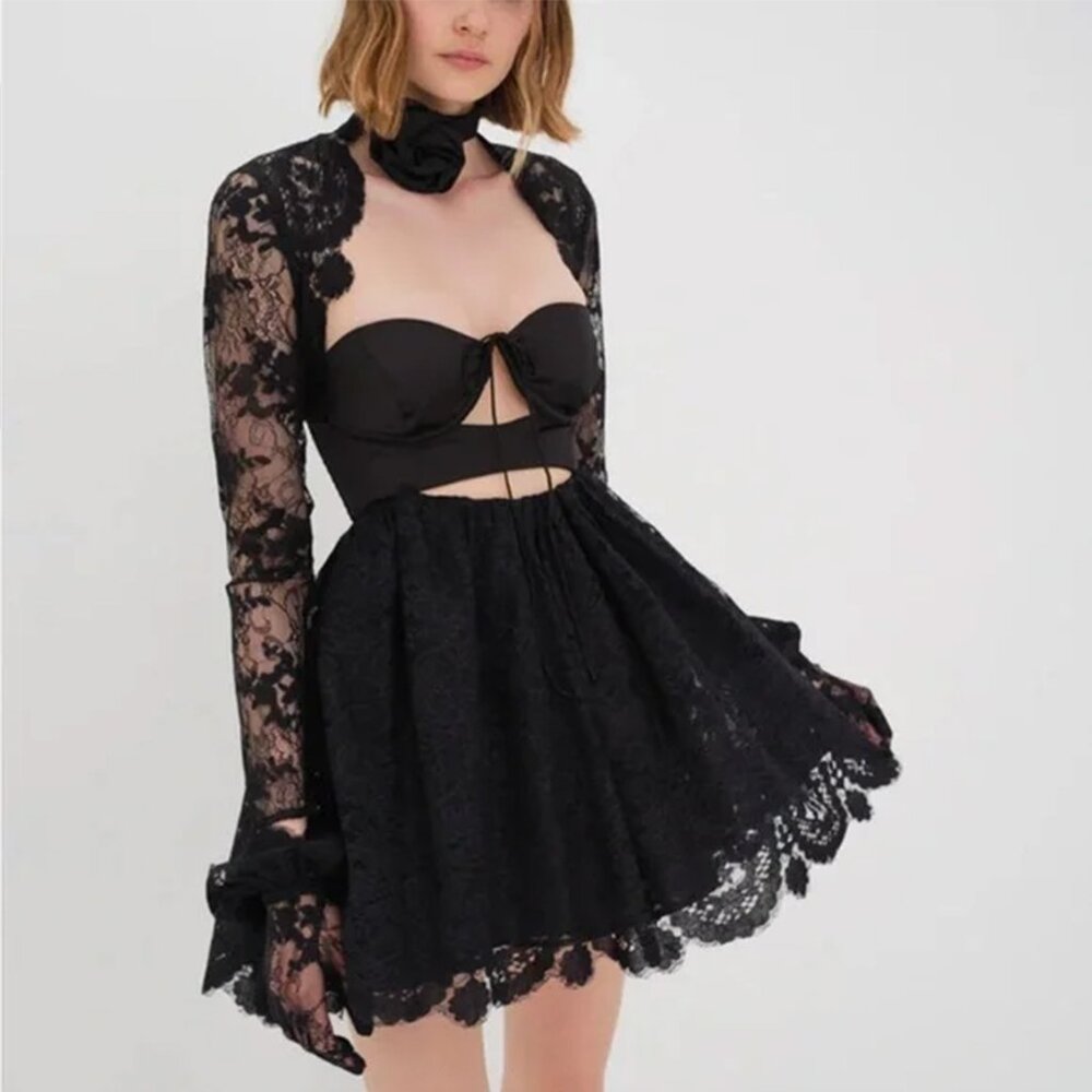 For Love And Lemons Black Lace Mini Dress